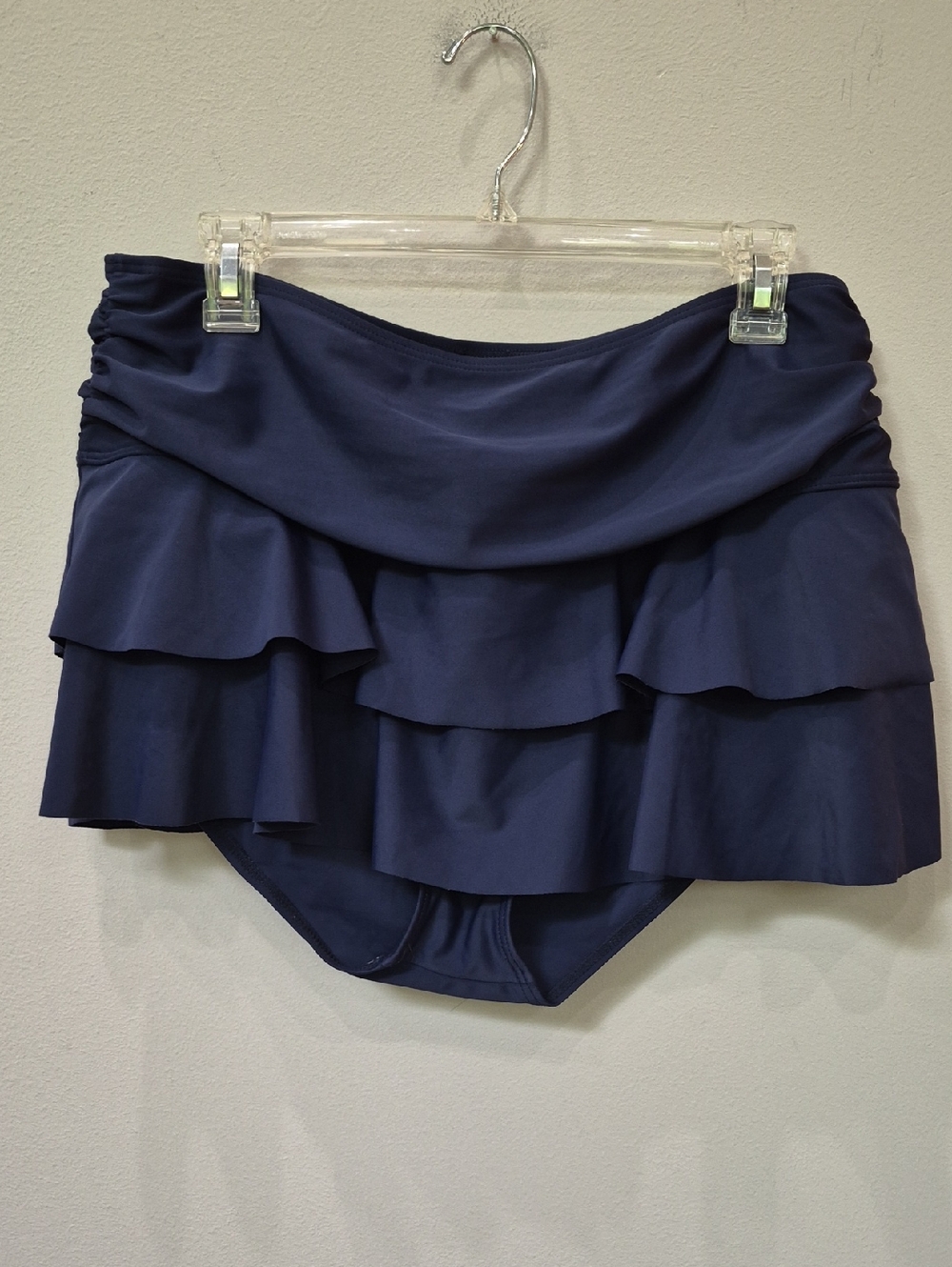 Mazu Swim Bottom Womens L Navy Double Ruffled Skirted Bottom